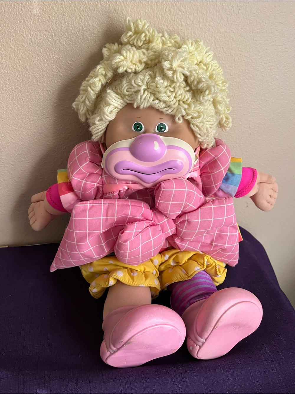 🩷Cabbage Patch Kids Blonde Curly Popcorn Hair Green Eyes Circus Clown💜